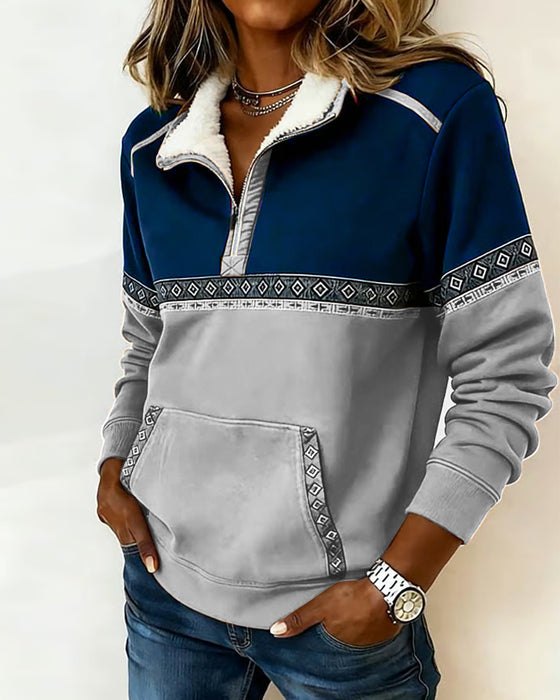 Sweat Rétro À Coupe De Couleur Et Col En Fourrure