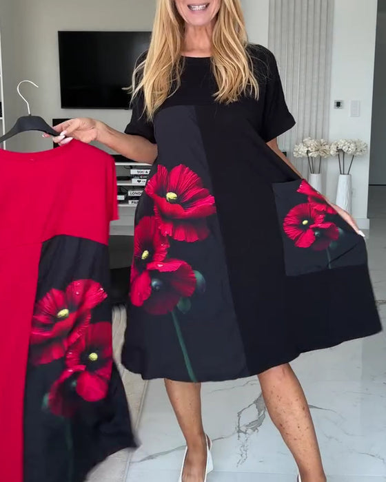 Robe Élégante Fleurie Manches Courtes