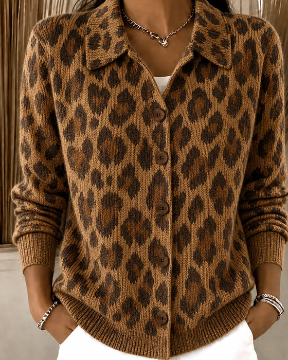 Cardigan Élégant Léopard Revers