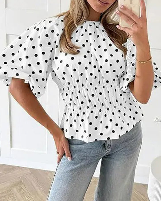 Blouse Pois Off-Shoulder Cintré Manche Ballon
