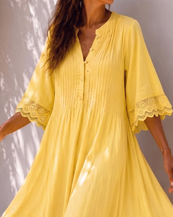 Robe Col V Volant Froncée