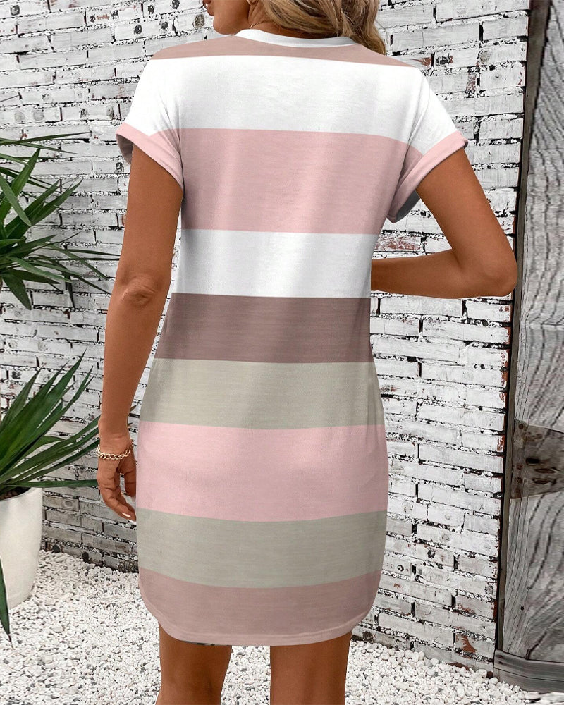 Robe À Manches Courtes À Rayures Décontractée