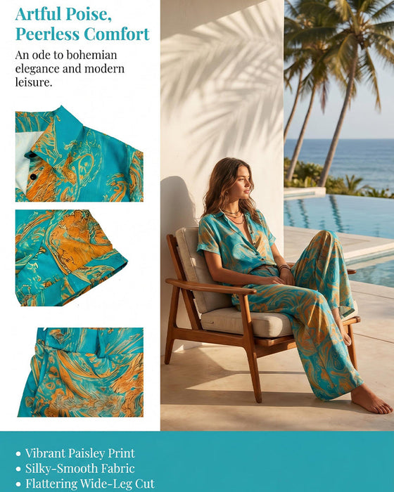 Ensemble Deux-Pièces Vacances Blouse Manches Courtes Poche