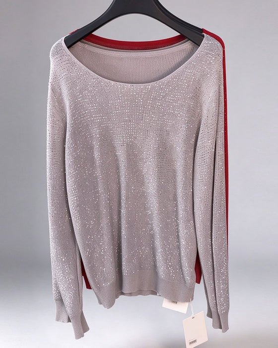 Pull Brillant Unie Manches Longues Coupe Loose