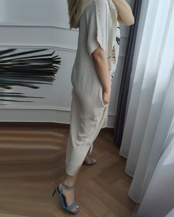 Robe à Capuche Imprimée Coupe Ample