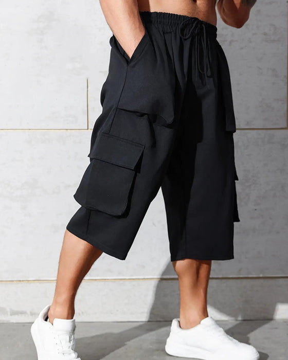 Pantalon Taille Élastique Poche Unie Cargo