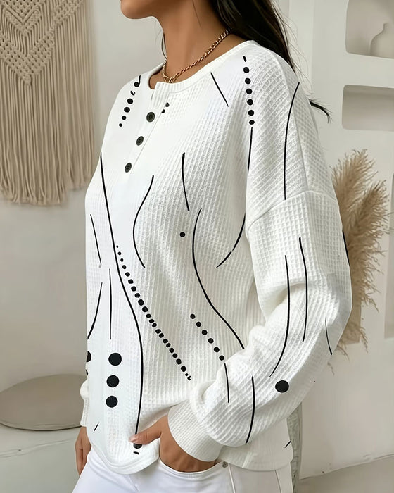 Haut Imprimé Abstrait Gaufré Henley