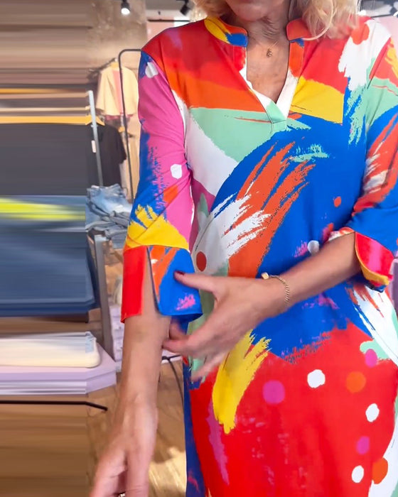 Robe élégante col V imprimée colorée