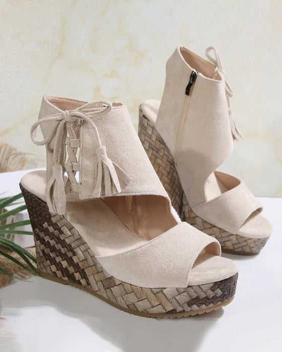 👡Sandales Femme Orteils Découverts Plateforme Wedge Pompon