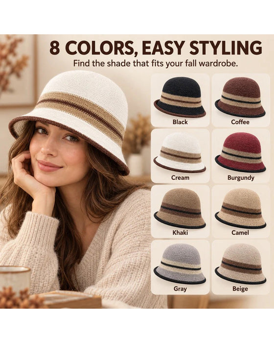 Chapeau Femme Pliable Rayé Cloche Seau