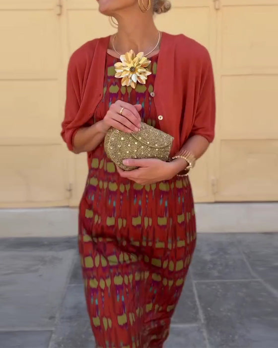 Ensemble Veste Courte Imprimée Robe Longue