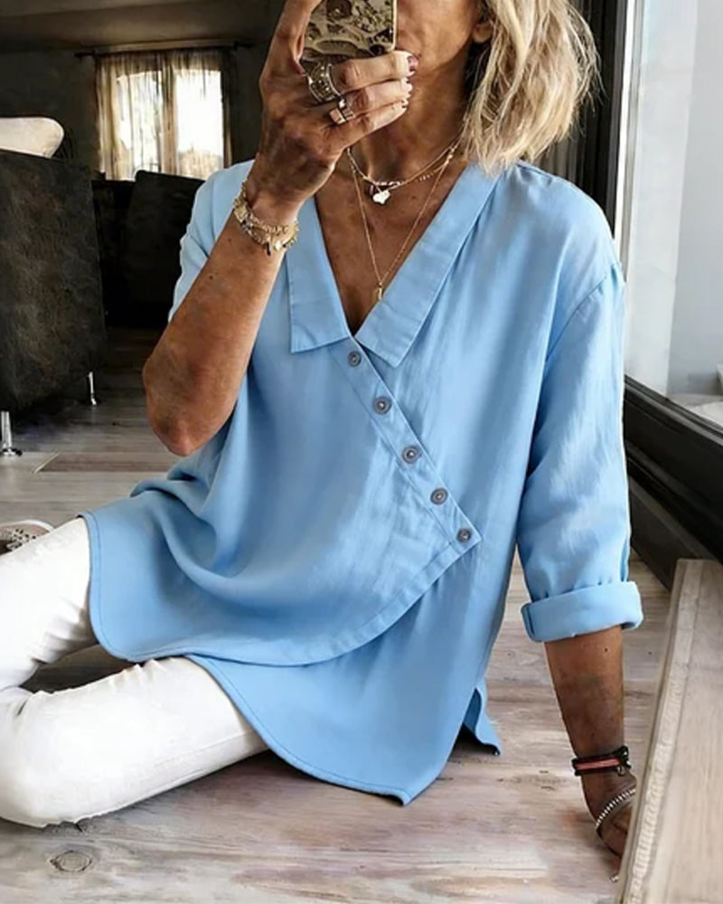 Blouse À Col Avec Patte De Boutonnage Diagonale Asymétrique