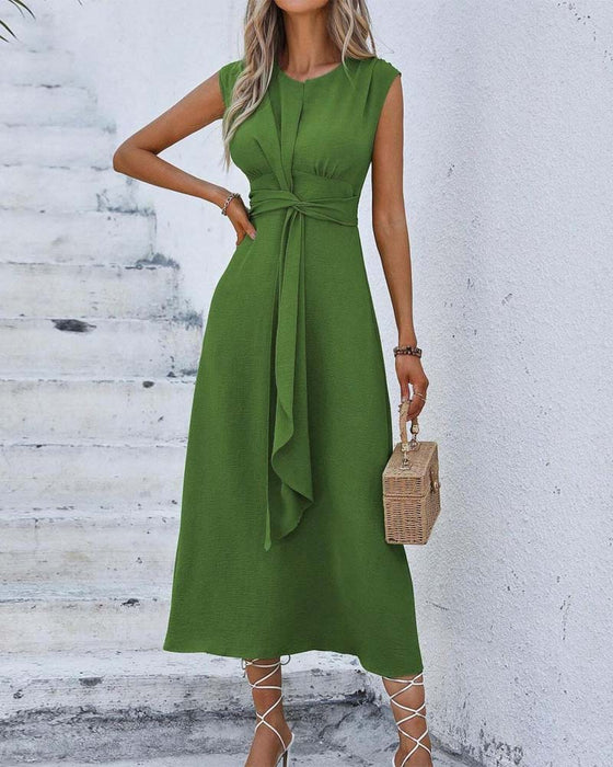 Robe Unie Taille Cintrée Nœud