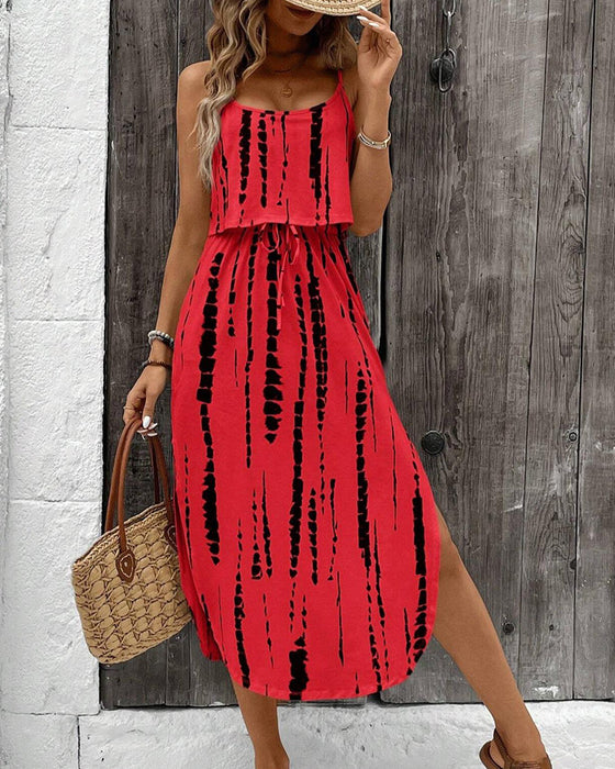 Robe Motif Irrégulier Fente Camisole