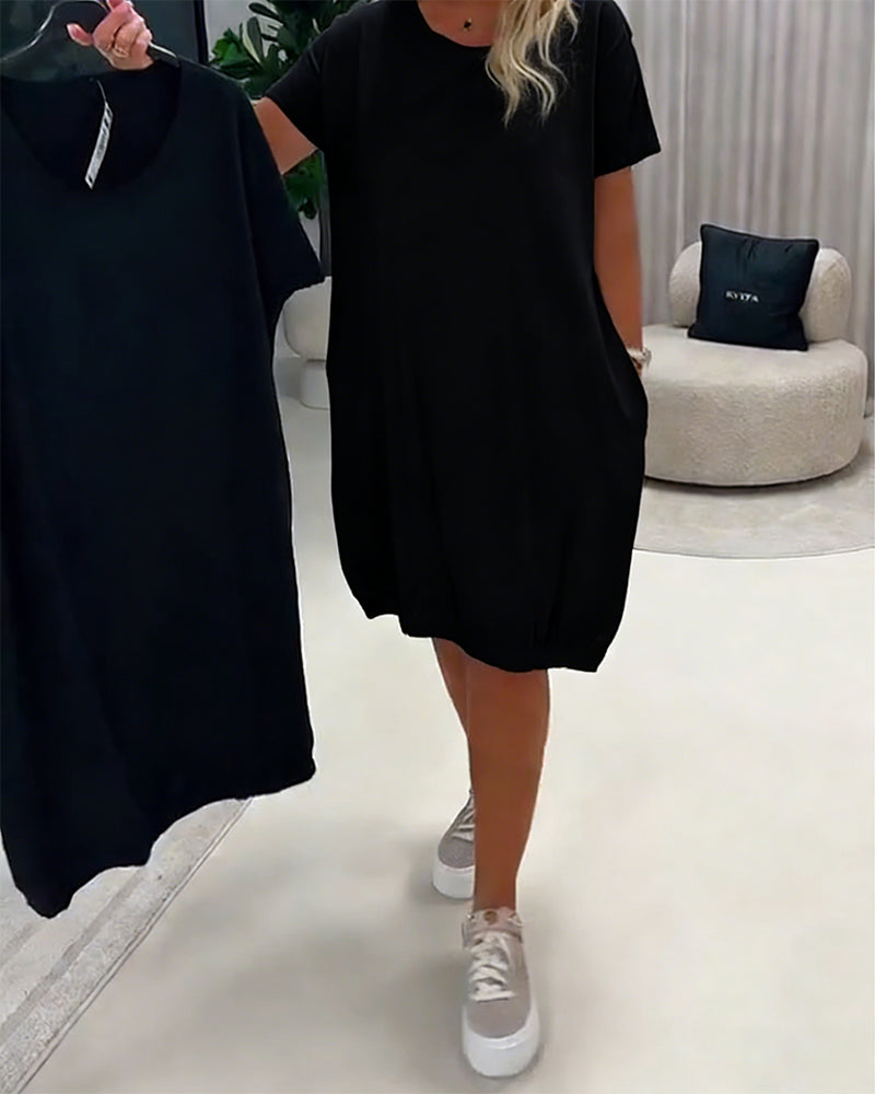 Robe Manches Courtes Encolure Ronde Loose-Fit