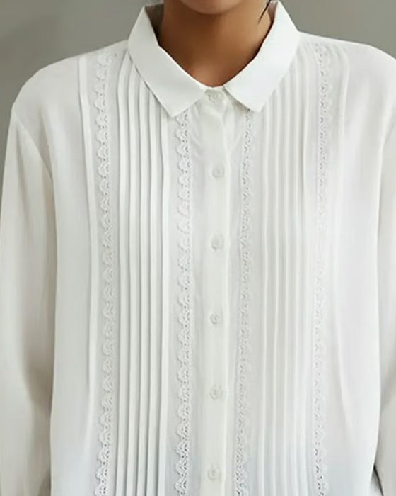 Chemise Col Poupée Unie Manches Longues