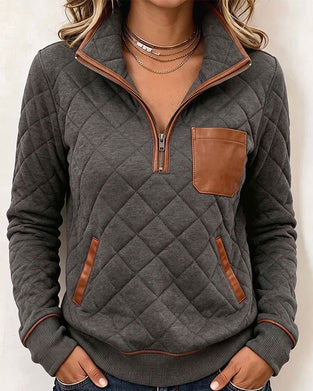 Sweatshirt Argyle Demi-Zip Col