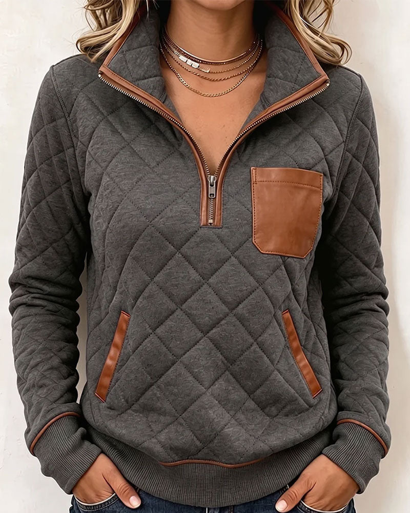 Sweatshirt Argyle Demi-Zip Col