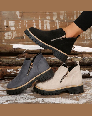 🔥Délices D'Automne Et D'Hiver🔥Bottes Pour Femmes À Bout Rond Et Fermeture Éclair Latérale