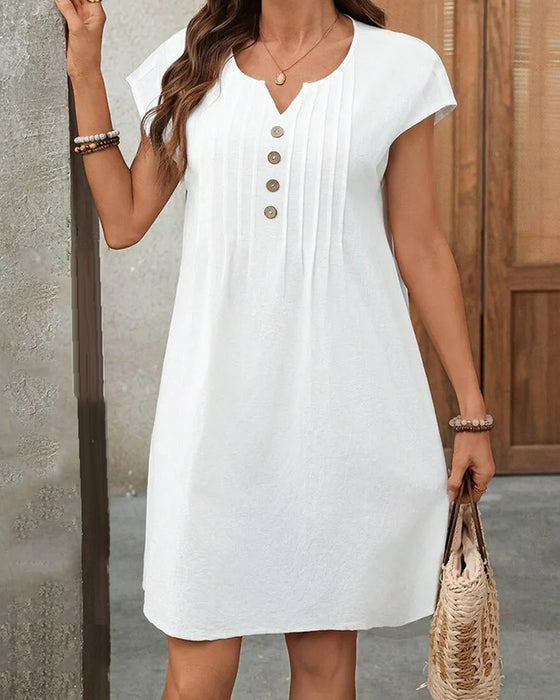 Robe Petit Col V Plissée