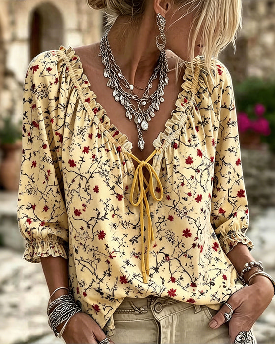 Blouse Petite Fleur Rouge Florale Cravate