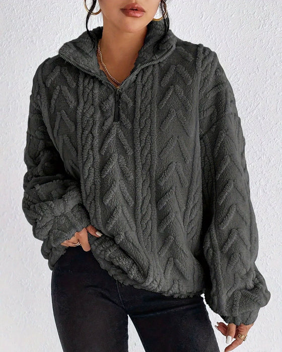 Sweatshirt Double Face Polaire Demi Fermeture Éclair