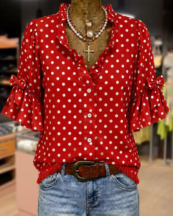 Chemise Pois Volant Nœud