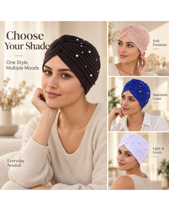 Chapeau Perle Plissé Pré-Noué Turban