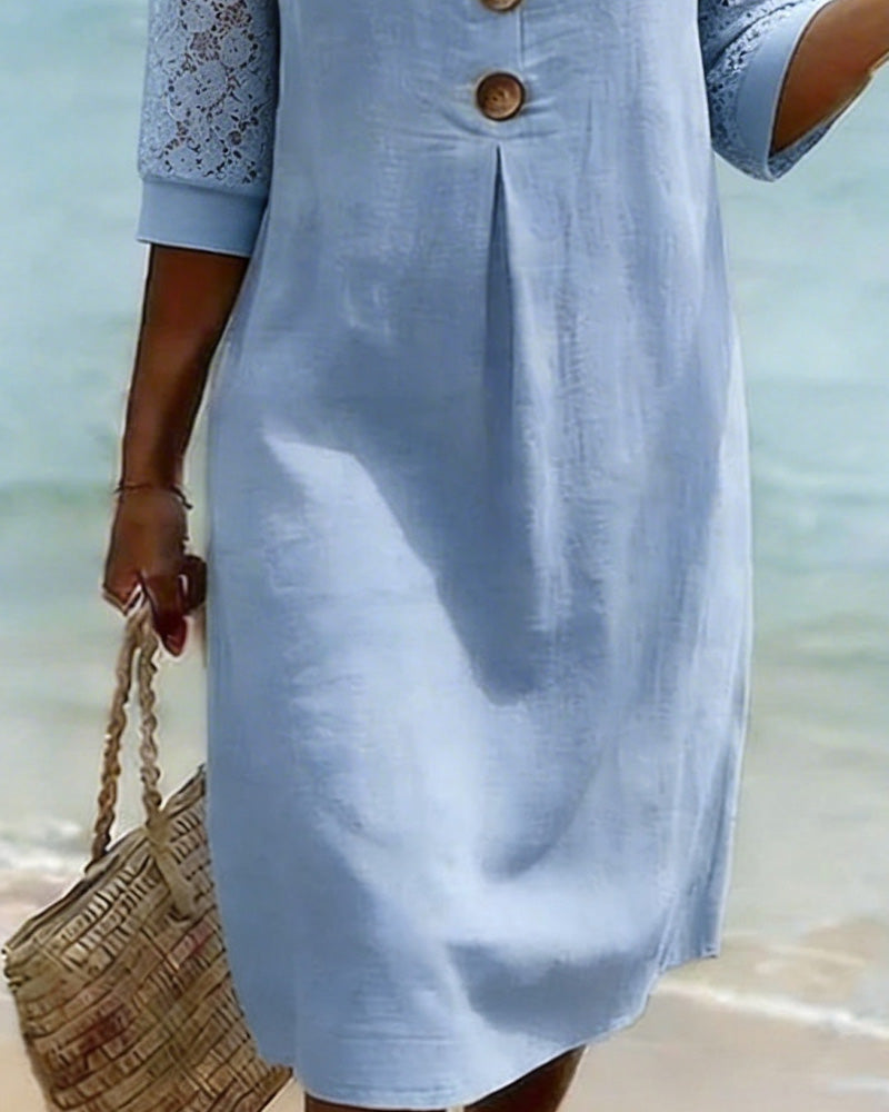 Robe À Manches Courtes Avec Empiècements En Dentelle