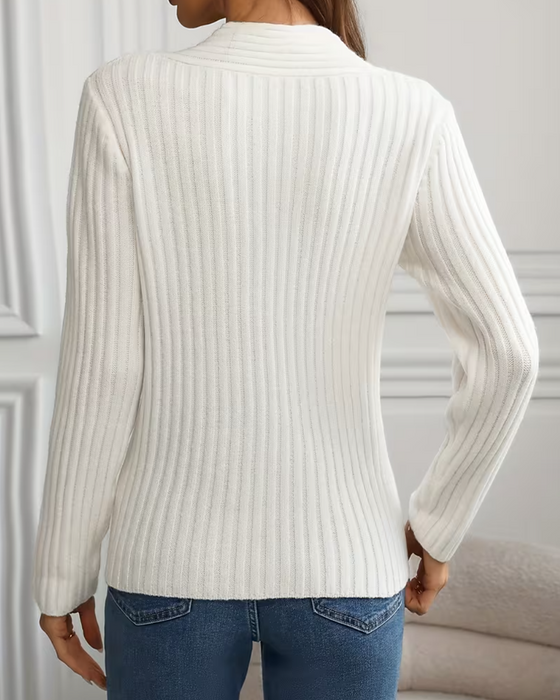 Pull Col V Nervuré Croisé Manches Longues