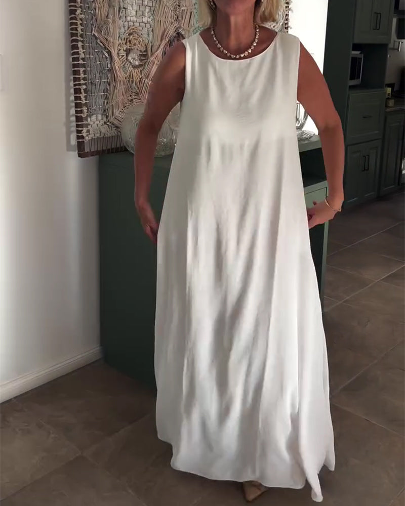 Robe Sans Manches Loose Drapée Longue