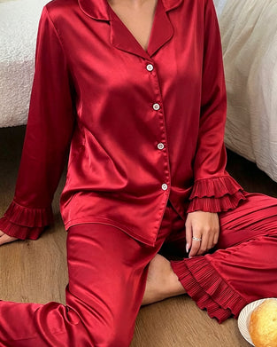 Ensemble Pyjama Double Couche Col De Chemise Volanté