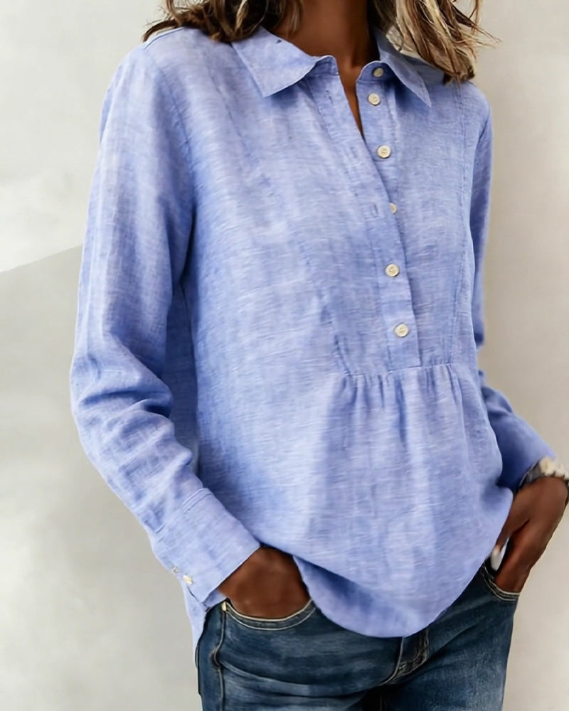 Chemisier Boutonné Revers Coton Lin