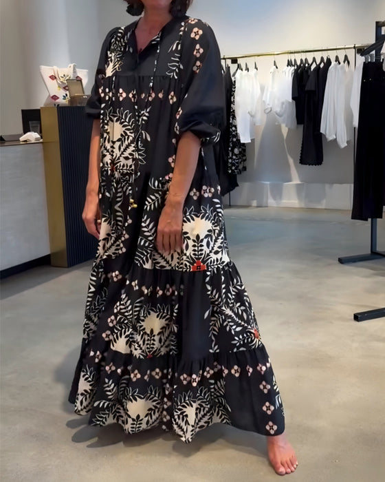 Robe Cravate Florale Jupe Ample Vacances Maxi