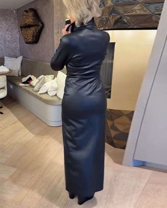 Robe Revers Fermeture Éclair Pu À La Mode