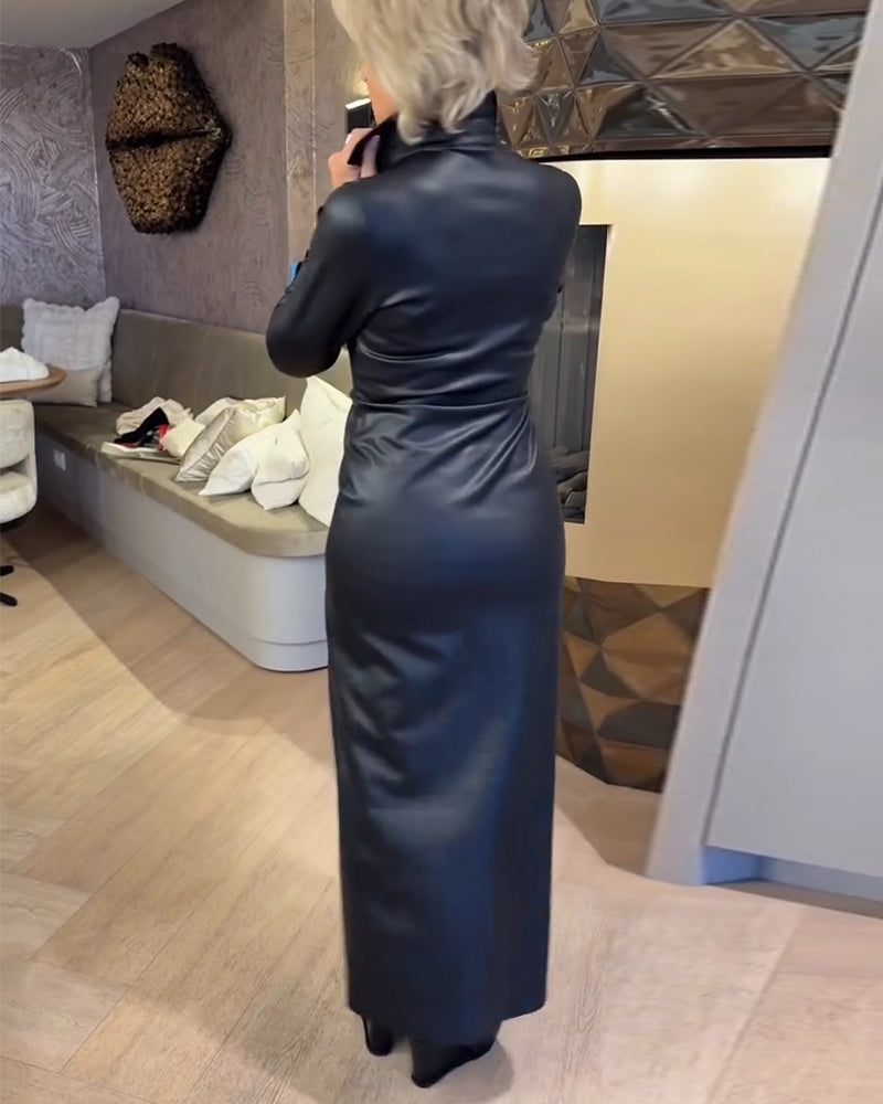 Robe Revers Fermeture Éclair Pu À La Mode