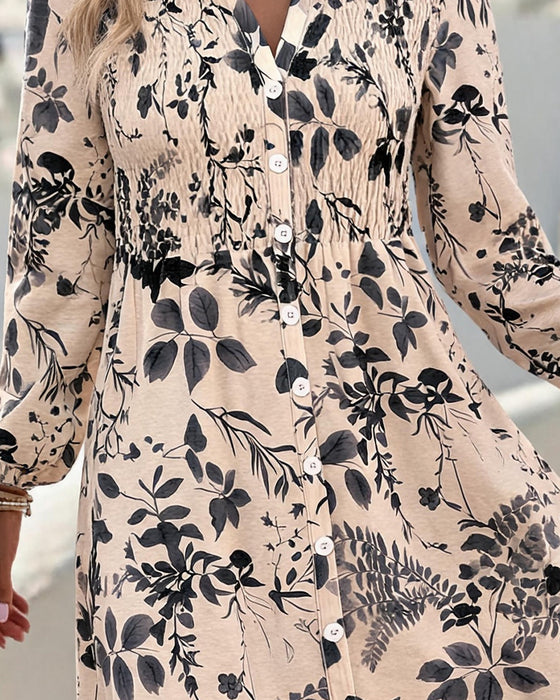 Robe Encre Lavage Feuille Cintrée Courte