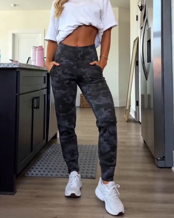 Pantalon Taille Haute Poche Unie Long