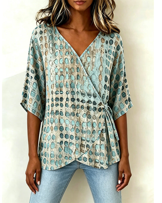 Blouse Décontractée À Pois Lacets