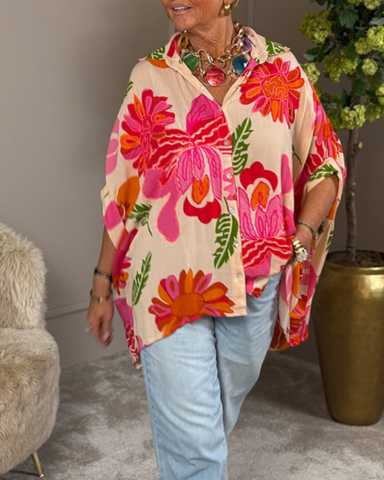 Chemisier Revers Fleuri Asymétrique