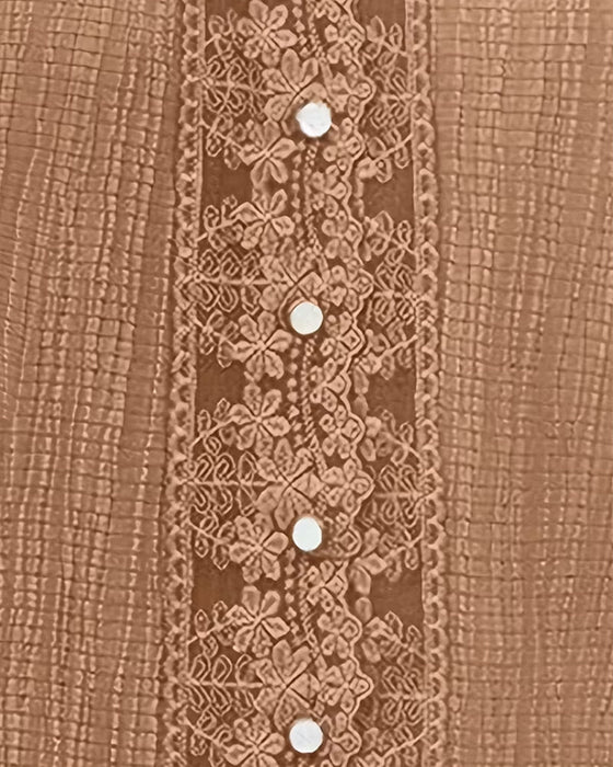 Chemisier Dentelle Patchwork Col V Manche Bouffante