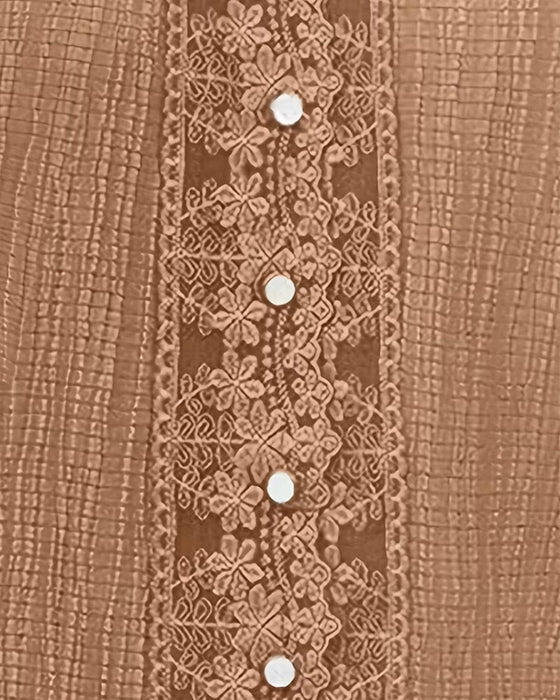 Chemisier Dentelle Patchwork Col V Manche Bouffante