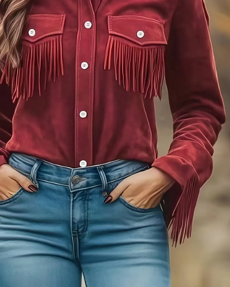 Chemise Avec Col Lapel, Détail de Poche à Franges Et Coupe à La Mode