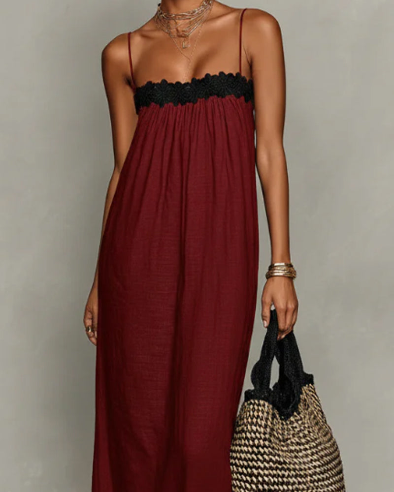 Robe Contraste De Couleur Droite Maxi