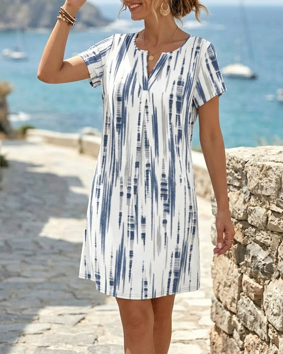 Robe Décontractée Rayée Col-V