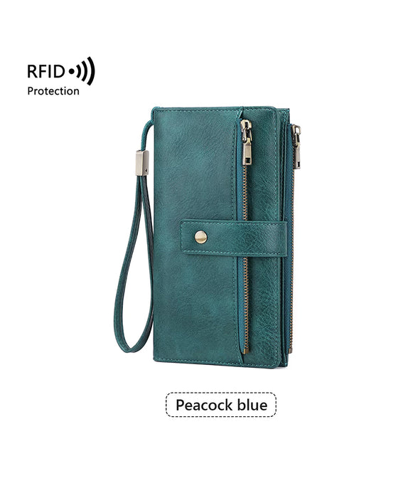 Portefeuille long femme, clutch élégante, portefeuille en cuir uni élégant avec protection RFID👛