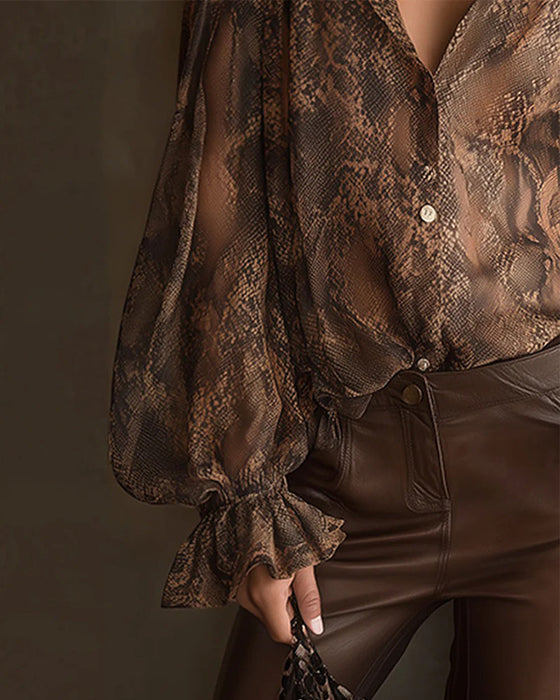 Blouse À La Mode Manche Volant Imprimée