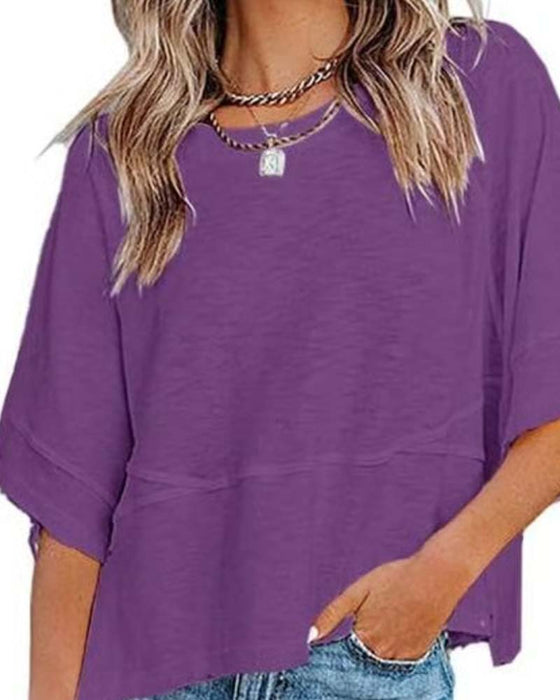 T-Shirt Panneau Unie Manche Évasée