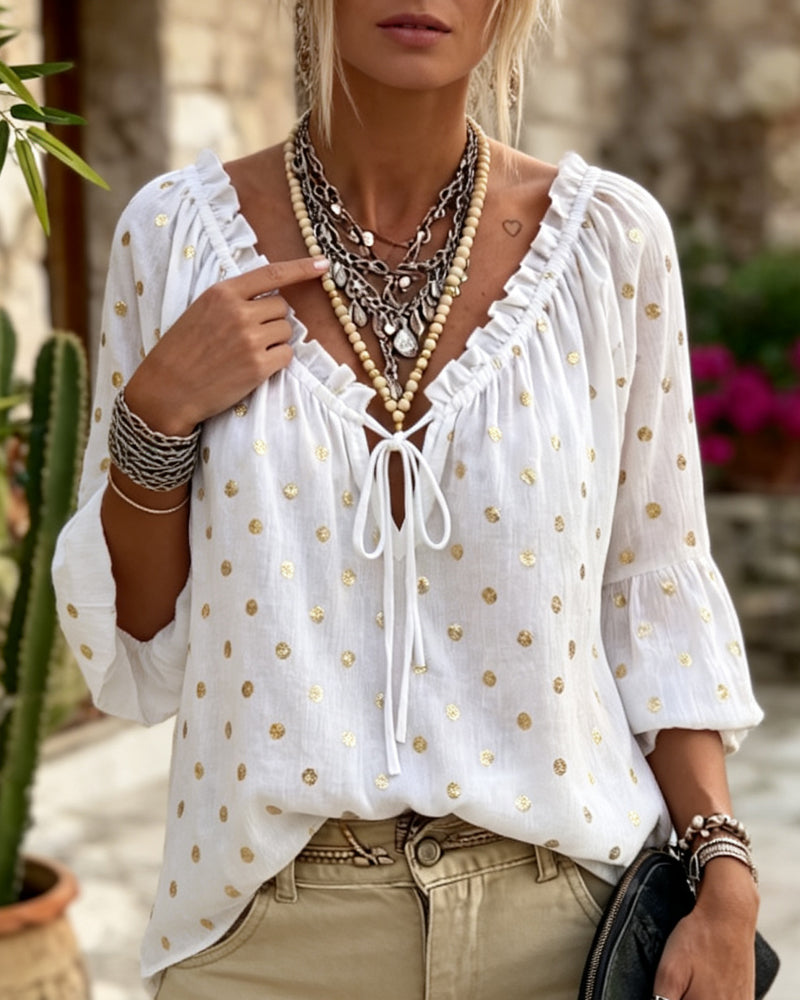 Blouse Col-V Manches Évasées