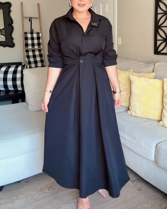 Robe Chemise À Revers À La Taille